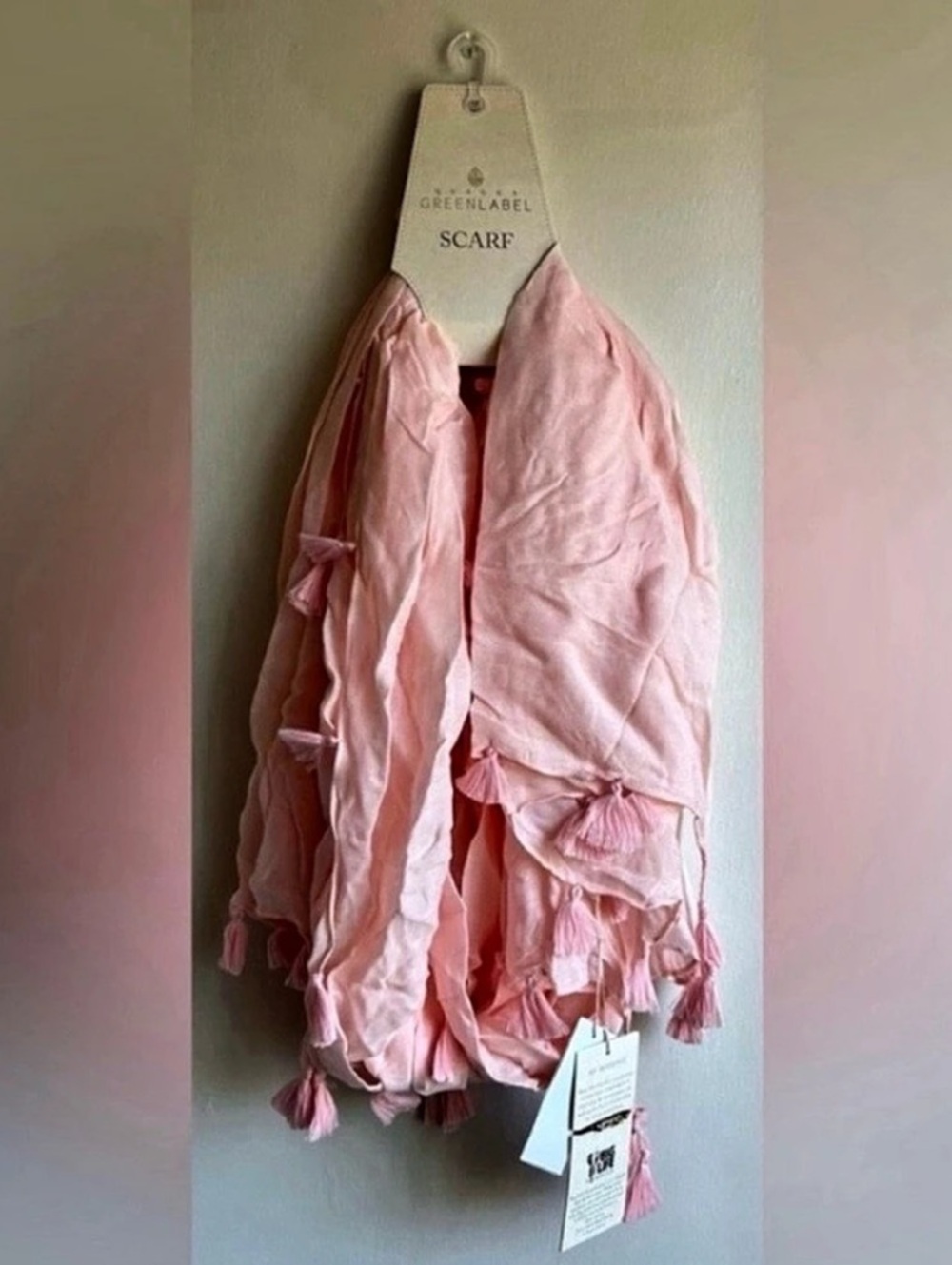 NWT Green Label Pink Tassel Scarf